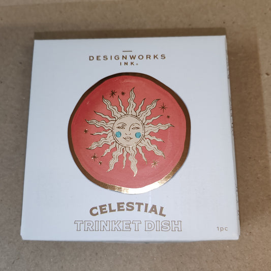 Celestial Trinket dish decorated with Terracotta sun face.