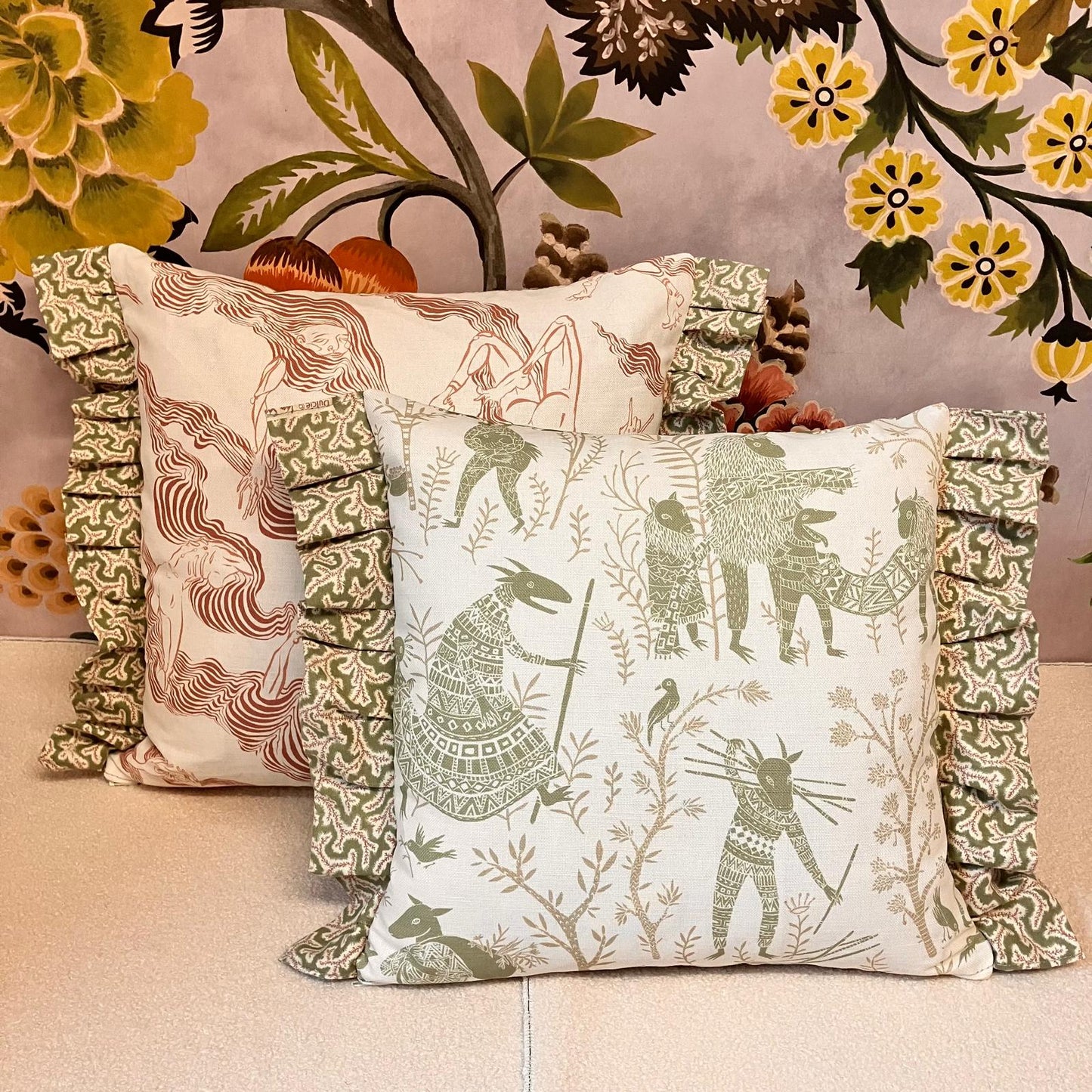 Boho harvest British illustration cushions