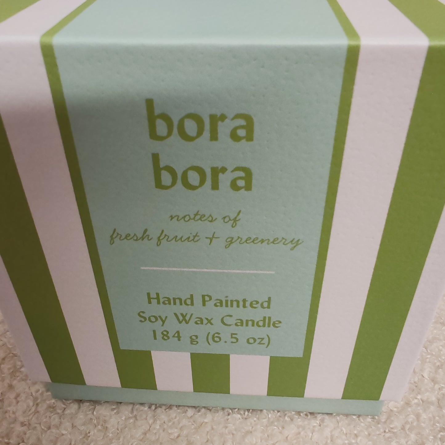 Cabana 6.5oz sage striped candle.