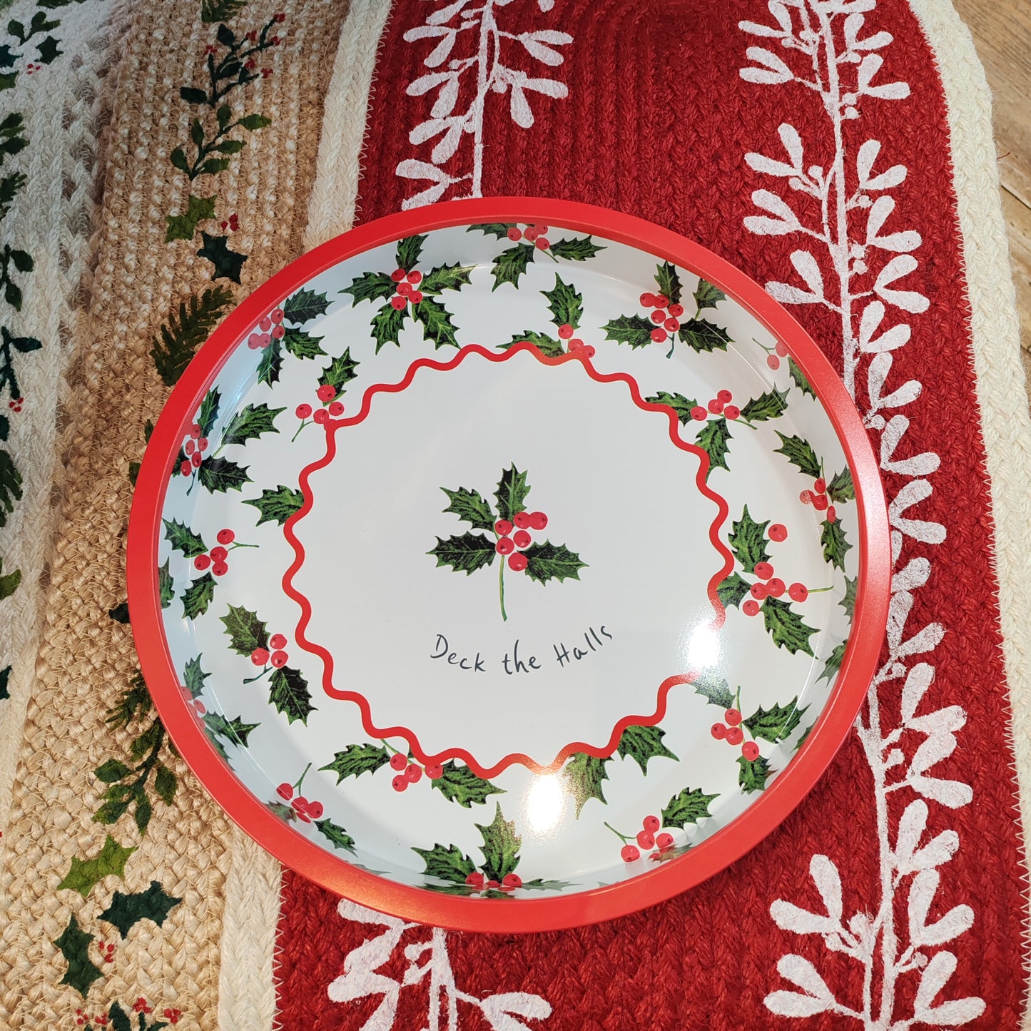 Botanical Holly Metal Enamel Tray