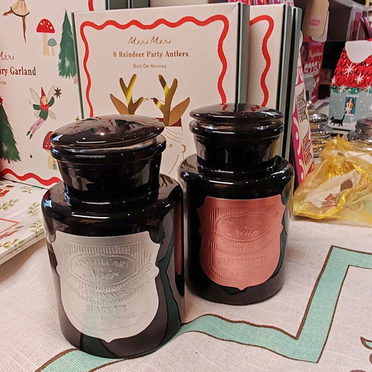 Black Apothecary Jar silver label. Scent of Black Fig