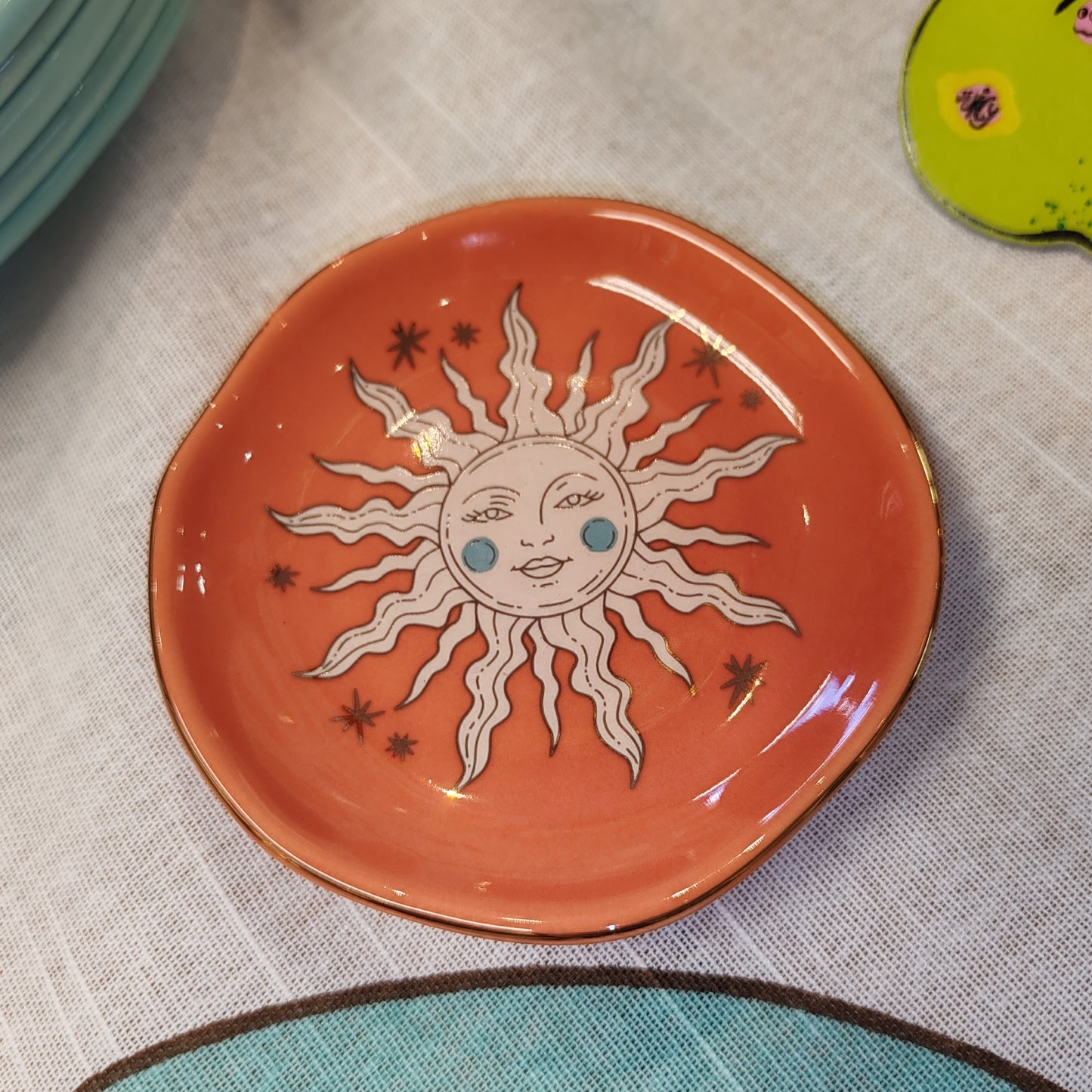 Celestial Trinket dish decorated with Terracotta sun face.