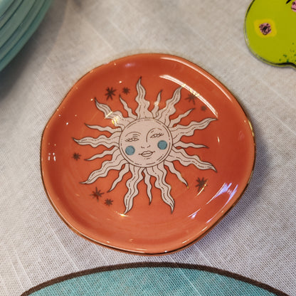 Celestial Trinket dish decorated with Terracotta sun face.