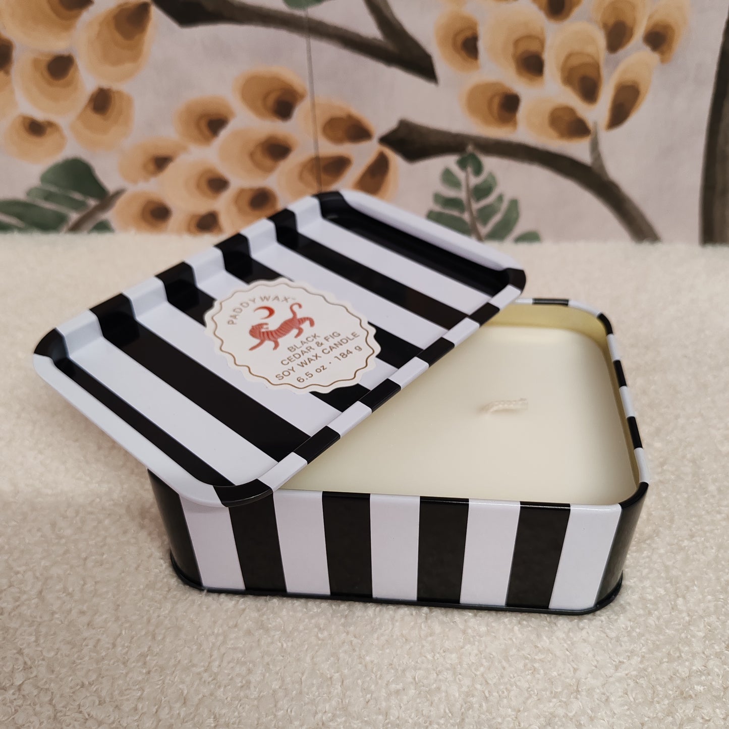 A Dopo 6oz/184g Tiger Printed Tin Candle - Black Cedar & Fig