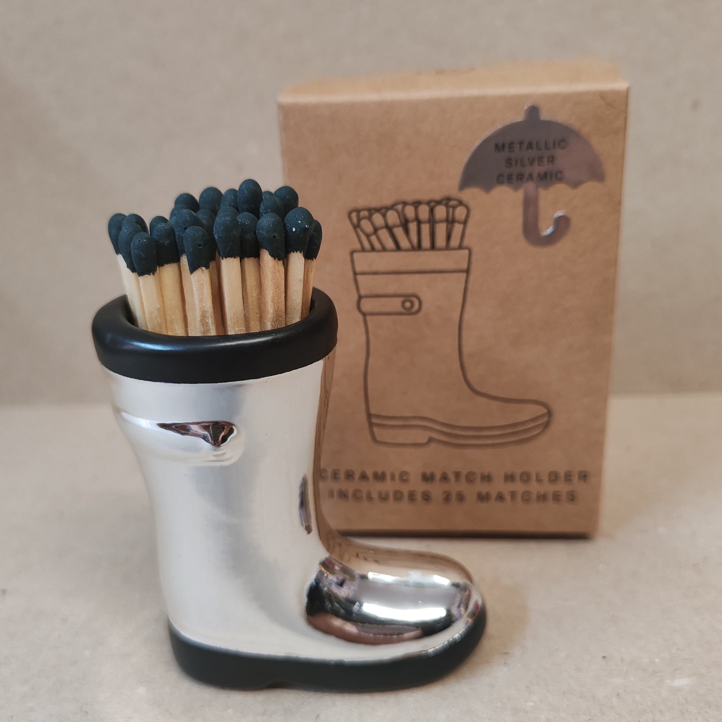 Wellington boot matches holder - chrome
