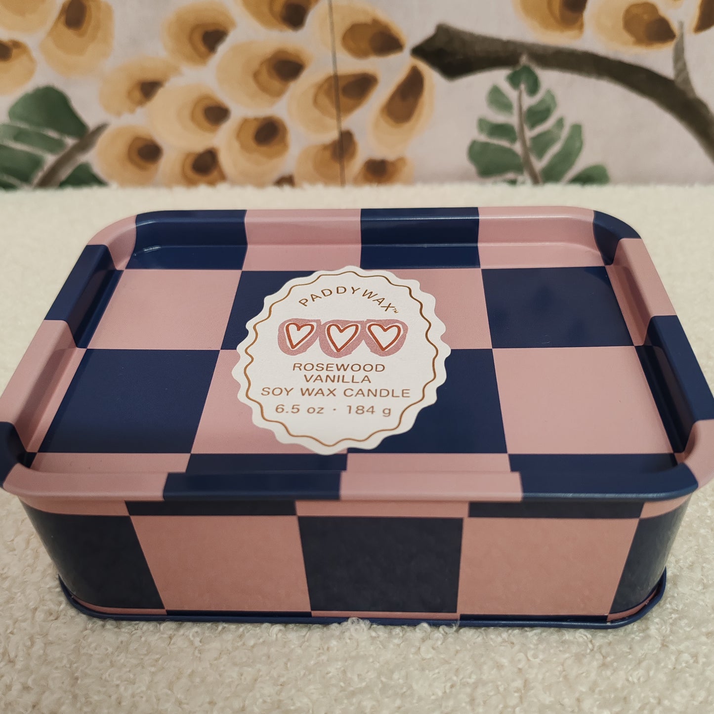 A Dopo 6oz/184g Hearts Printed Tin Candle - Rosewood Vanilla