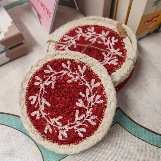 Set 6 berry Jute coasters