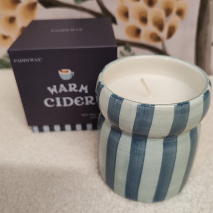 Cabana 6.5oz/184g Blue/Navy Striped Ceramic Candle - Warm Cider