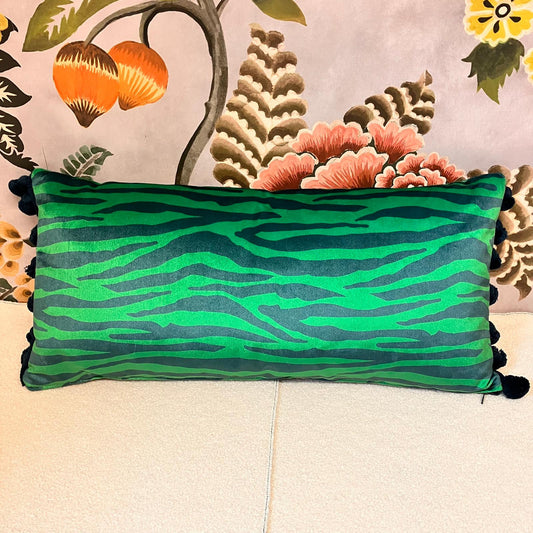 Becca Who zebra print blue green cushion