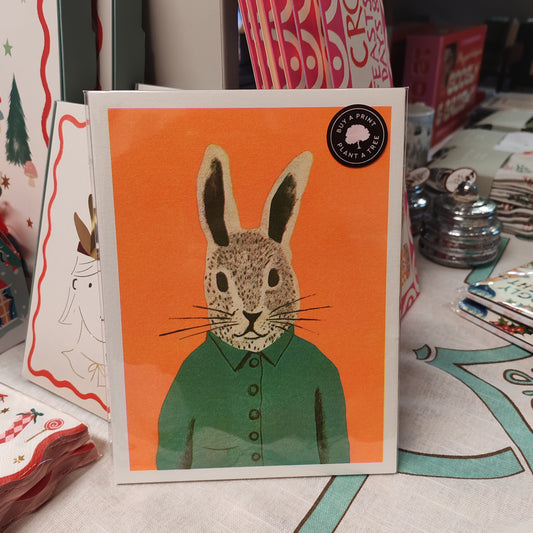 Cute neon rabbit Riso print 8x6"