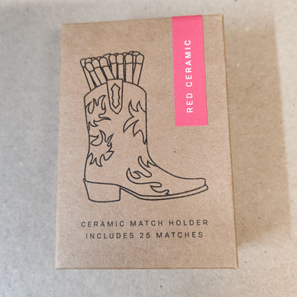 Cowboy boot matchbox holder - pink red