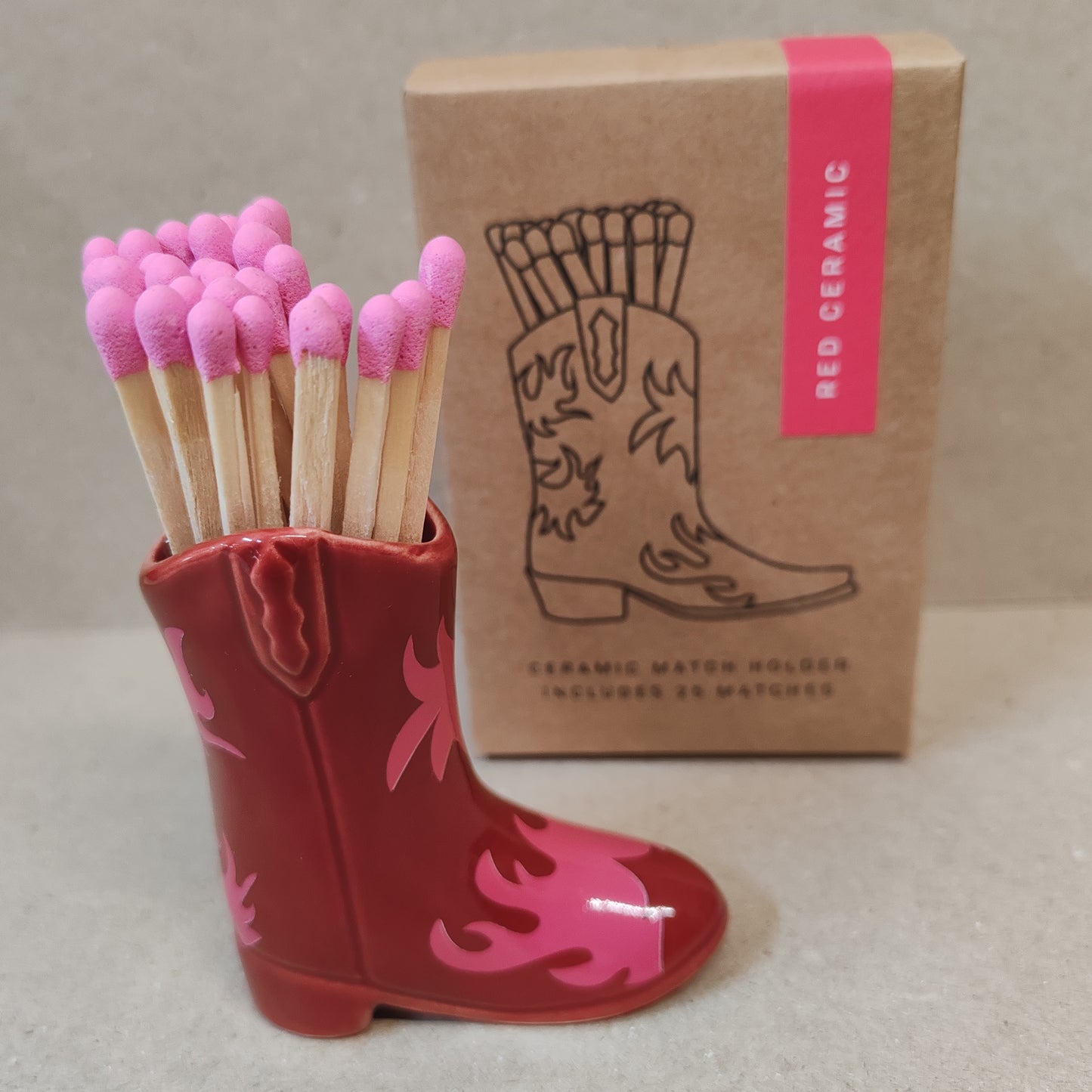 Cowboy boot matchbox holder - pink red