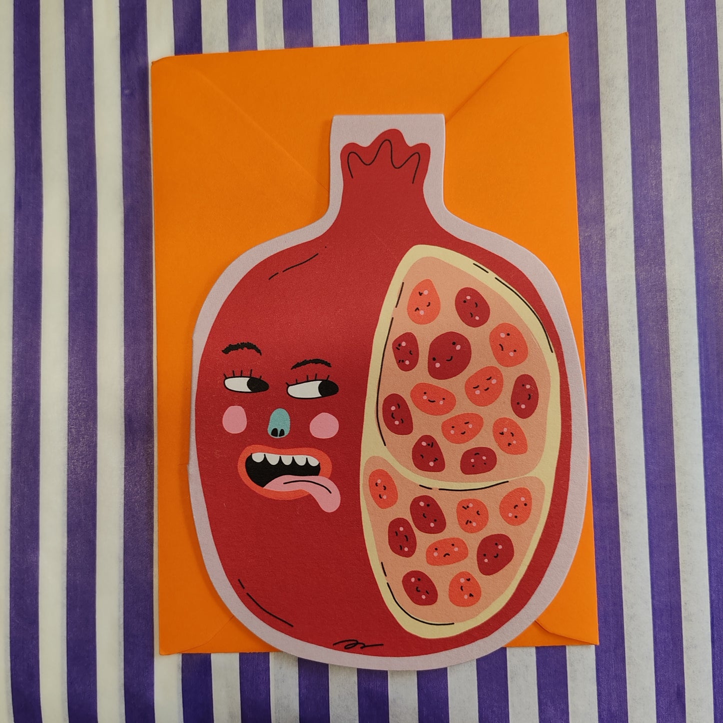 Hey pomegranate cut out greeting card