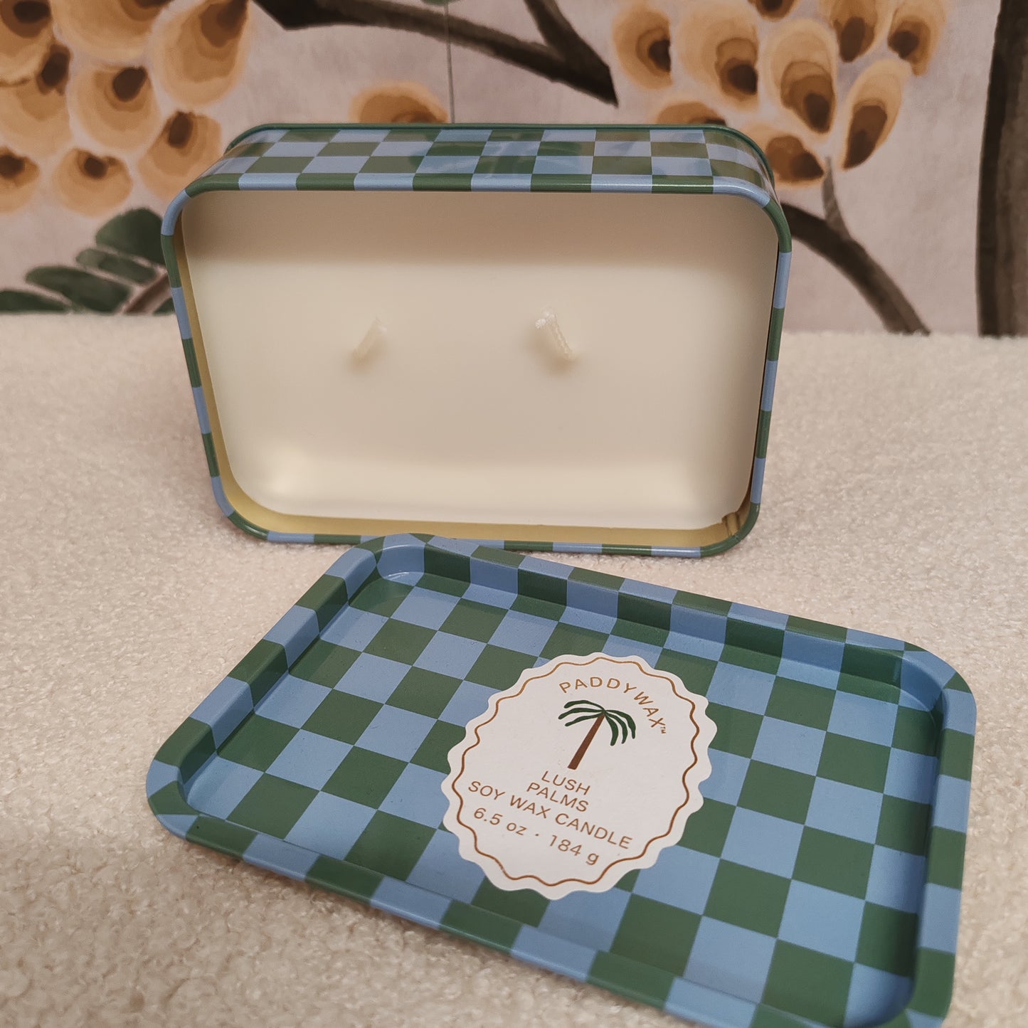 A Dopo 6oz/184g Palm Printed Tin Candle - Lush Palms