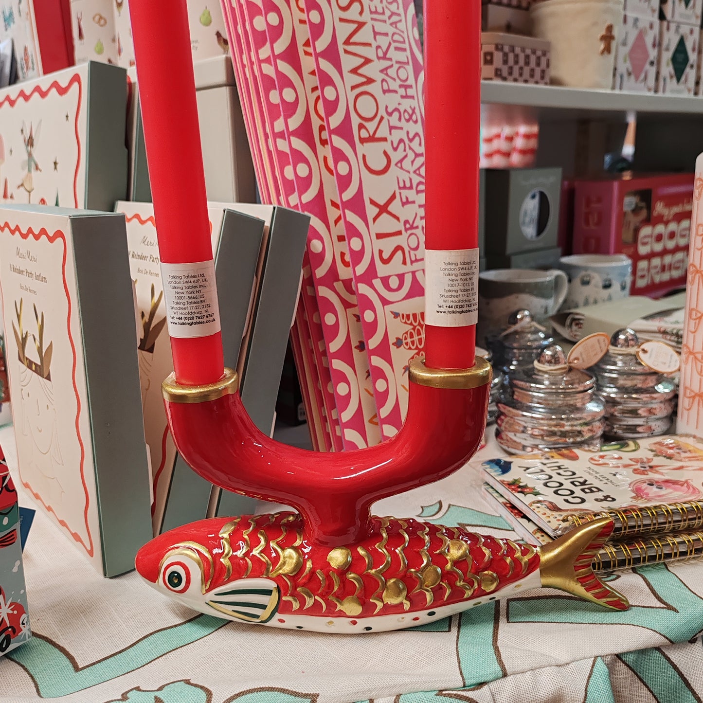 Ceramic koi fish candle holder