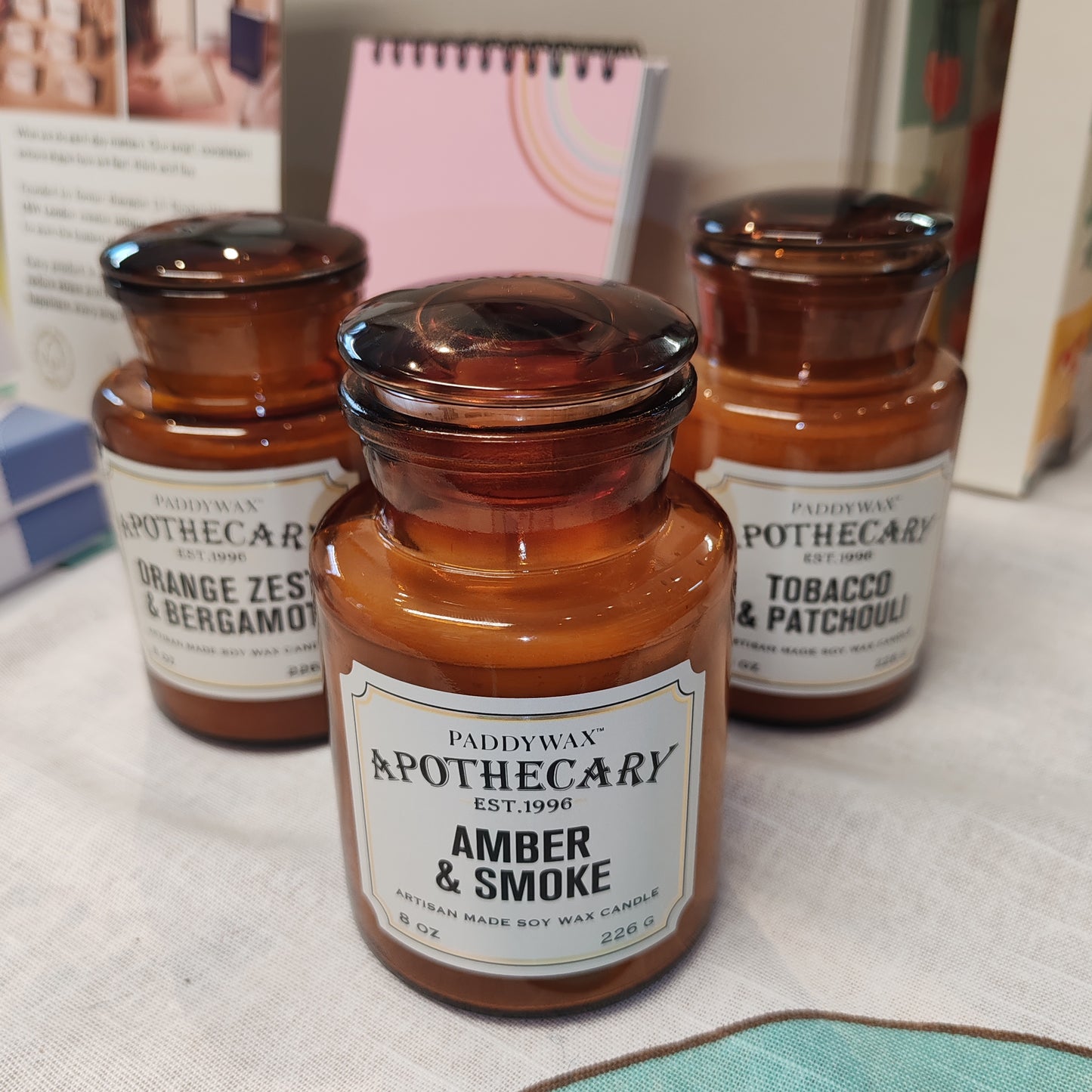 Apothecary Jar glass candle with lid. Scent of tobacco and Patchouli.