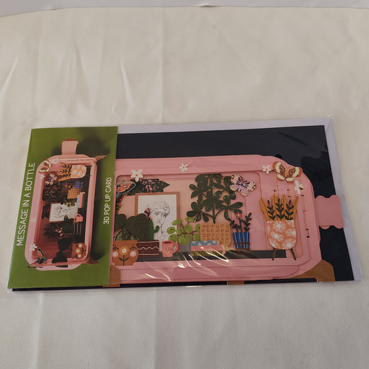 Message in a bottle pop up greeting card houseplants